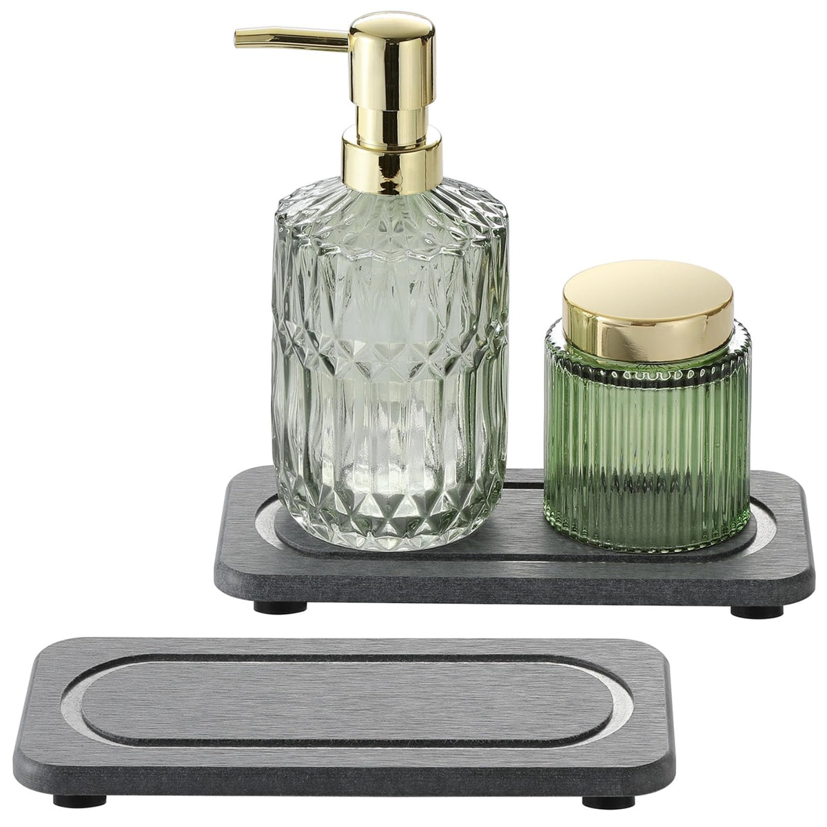 3 Pack Diatomite Stone Sink Tray, Water Absorbing Mat for Kitchen & Bathroom Counter, Quick Dry Soap Dish Makeup Vanity Caddy,Sponge Holder Organizer, Beige - 2pcs of 4.5"x 3.5" and 1pc of 9"x 3.5"
