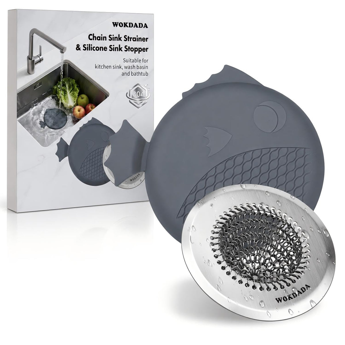2 Pack Kitchen Sink Drain Strainer,Patented Reversible Chain Mesh Basket