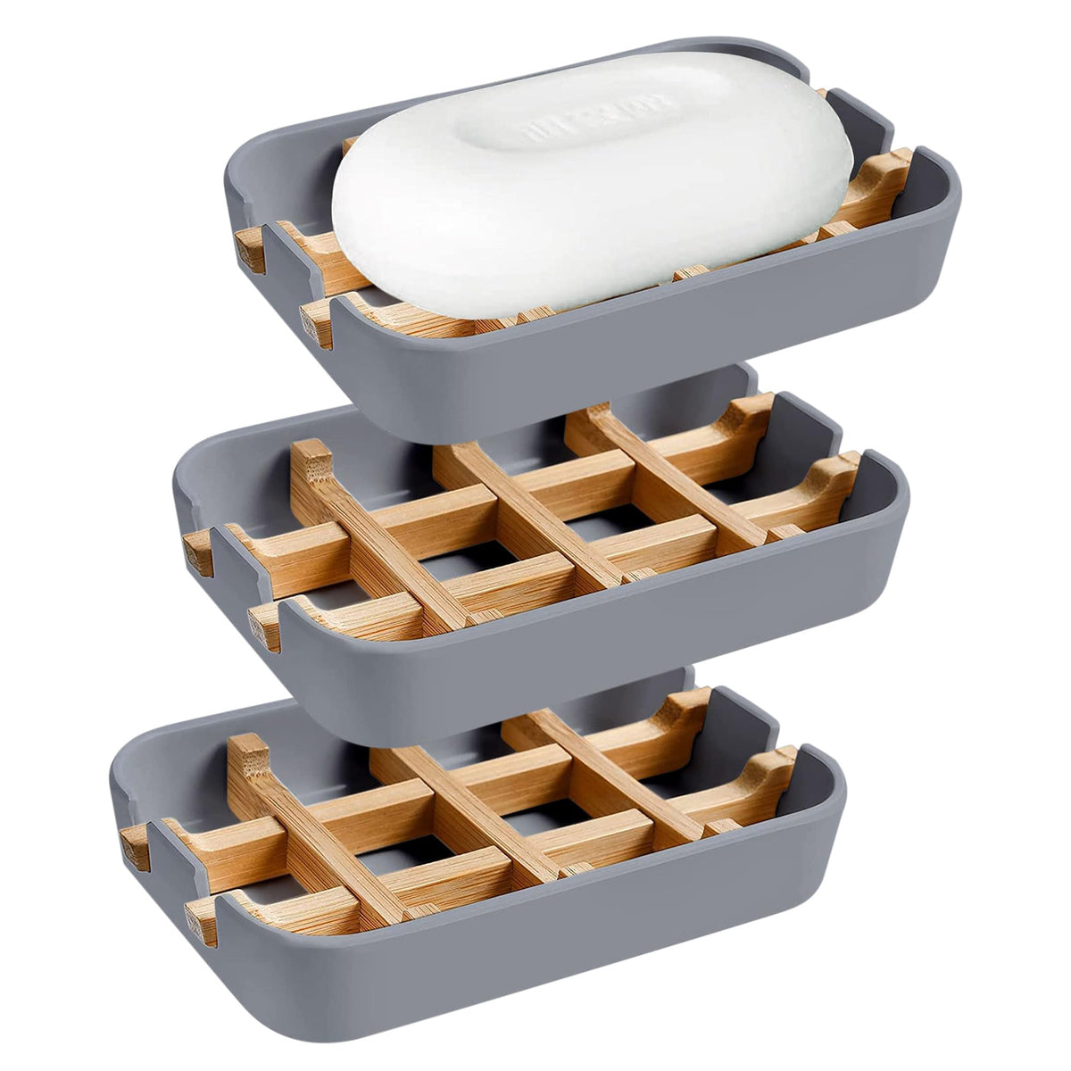 Aoheuo Modern Bamboo Fiber soap Holder and soap Dish Combination (Removable),5.12 Long by 3 Wide, 0.98 inches high, Used in Kitchens, bathrooms, and bar Sinks (White(2 Pack))