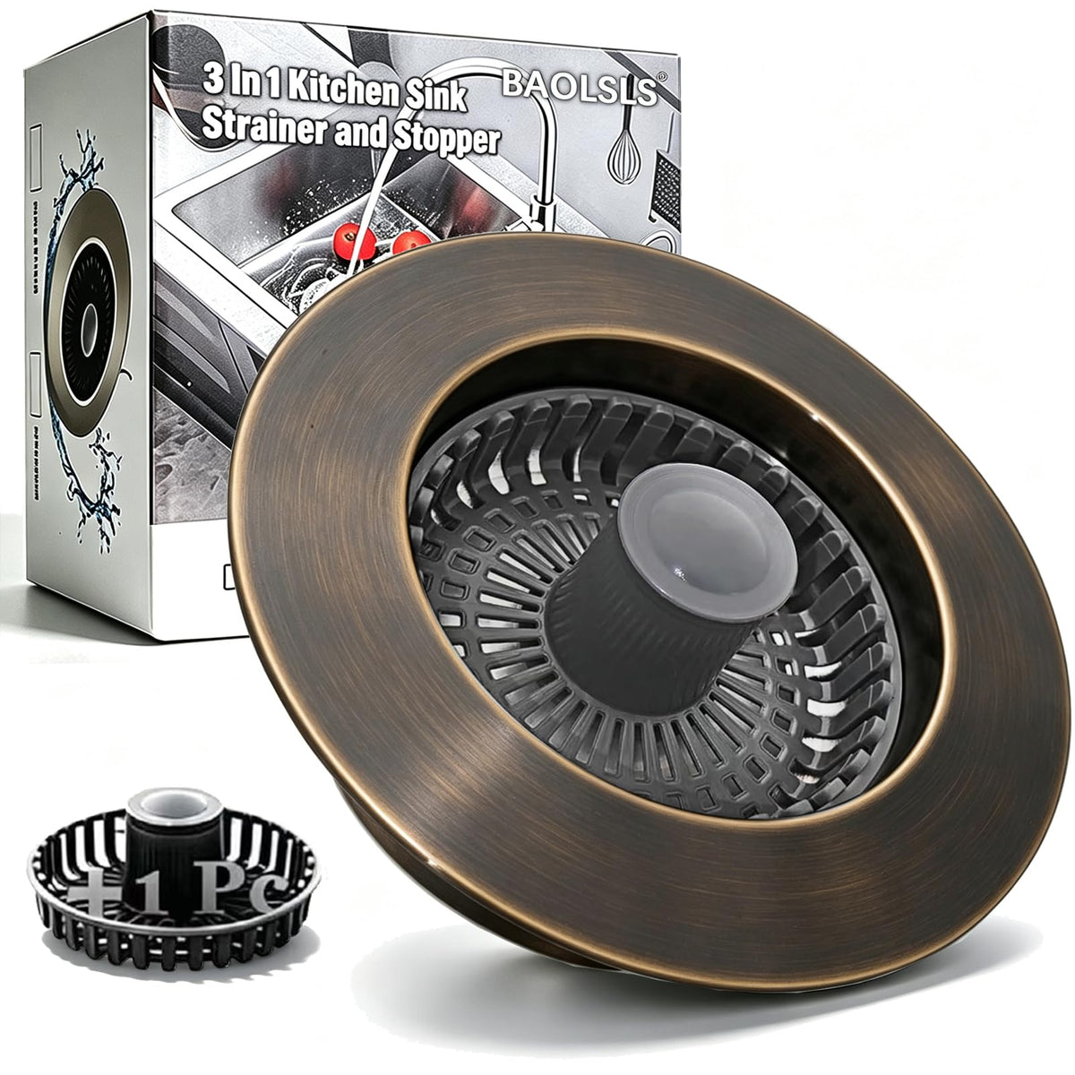 BAOLSLS 3 in 1 Kitchen Sink Stopper, Pop Up Kitchen Sink Drain Strainer