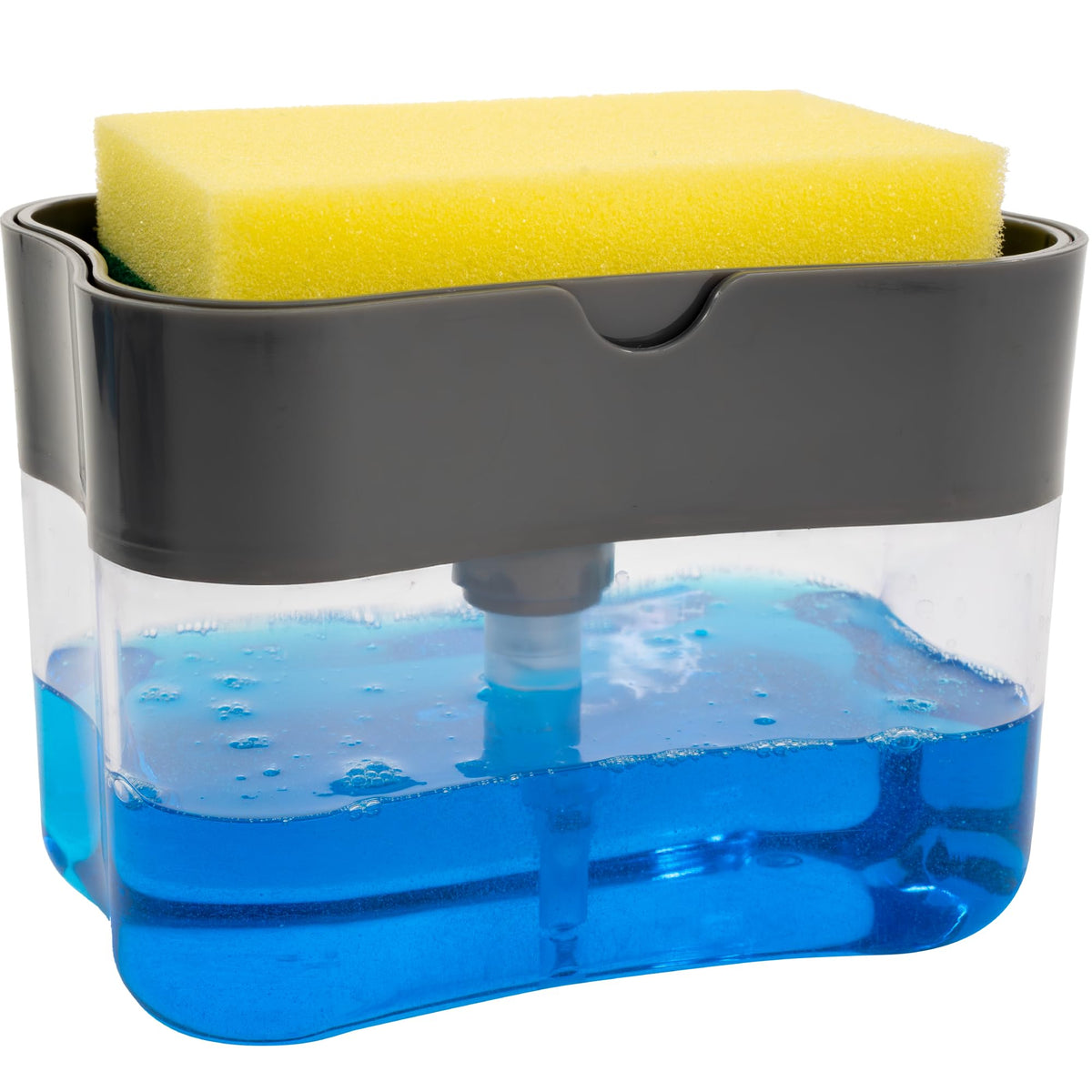 S&T INC. Dish Soap Dispenser and Sponge Holder, Plastic Walnut and Amber