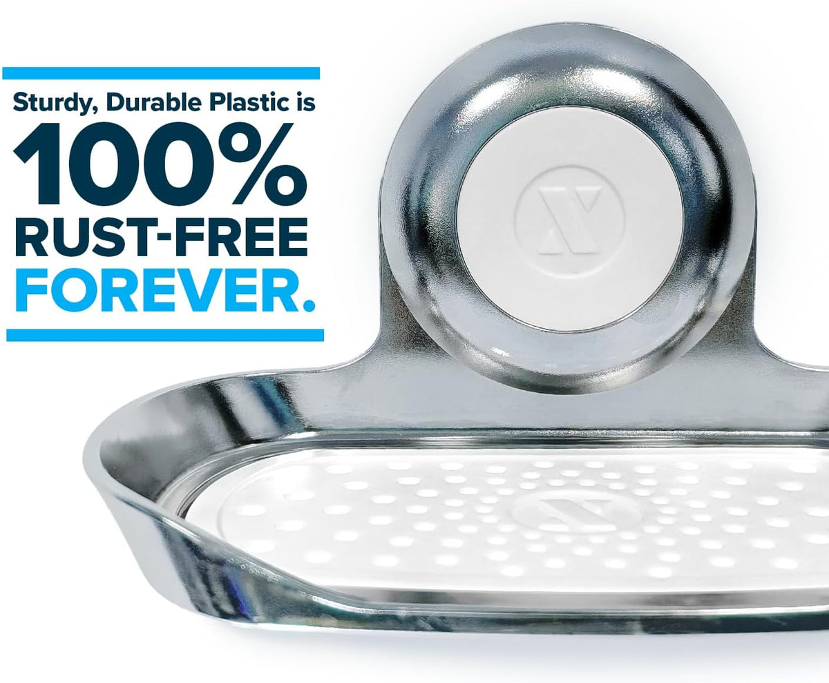 SlipX Solutions Strong Hold Suction Cup Soap Dish for Shower, Chrome