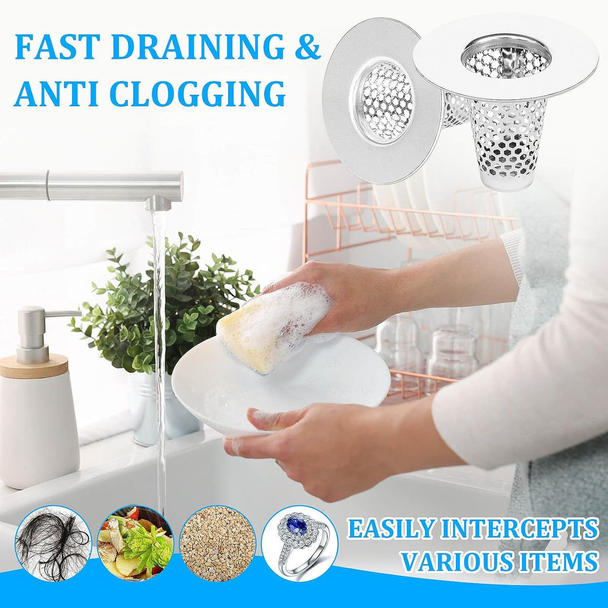 Dayker 3PCS Bathroom Sink Drain Strainers, Stainless Steel Hair Catcher