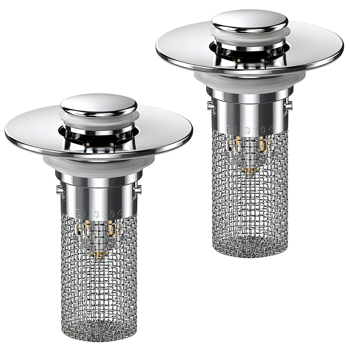 2PCS Bathroom Sink Stopper Hair Catcher, Pop Up Sink Drain Stopper with Strainer & Filter, Universal Drain Plug for Sink Drain & Replacement, Sink Drain Cover with Basket for Bathroom Stopper