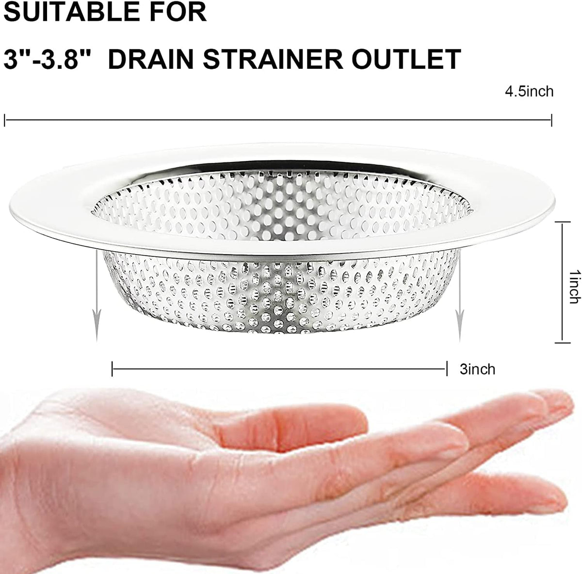LASSHSWA Kitchen Sink Strainer Stainless Steel, Kitchen Sink Drain Strainer，Sink Strainers for Kitchen Sinks with Large Wide Rim 4.5" Diameter (4 Pack)