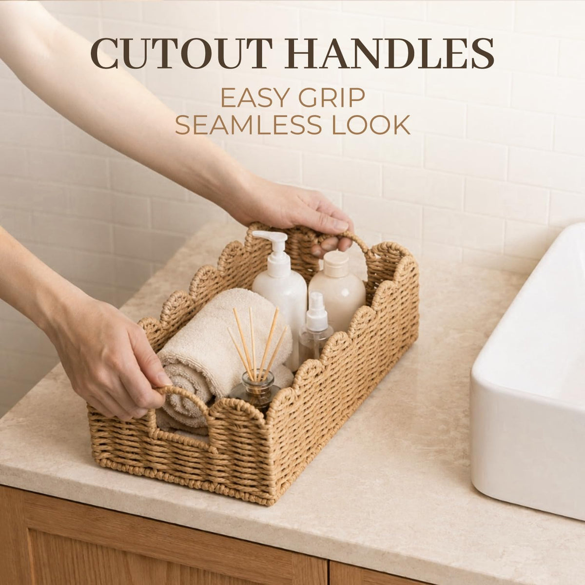 Scalloped Toilet Paper Storage Baskets with Handles, Set of 2