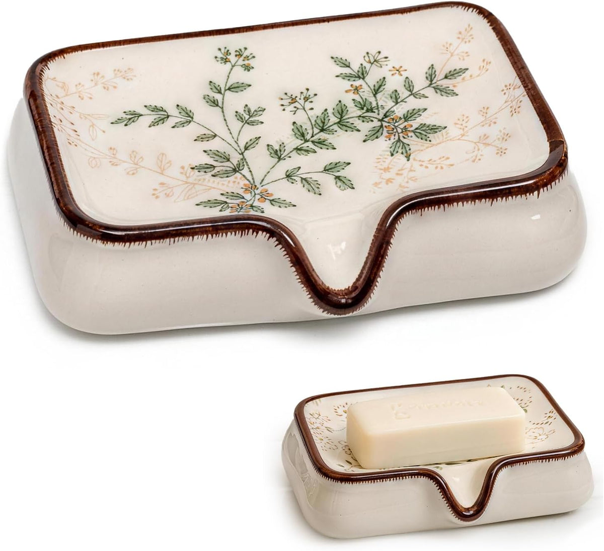 Vintage Floral Ceramic Soap Dish, Self Draining Soap Holder for Bathroom Shower