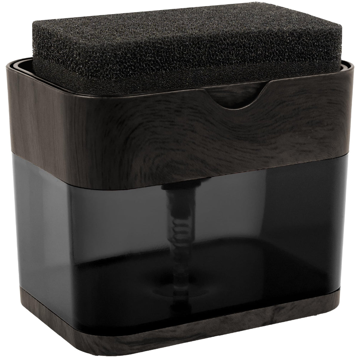 S&T INC. Dish Soap Dispenser and Sponge Holder, Plastic Walnut and Amber