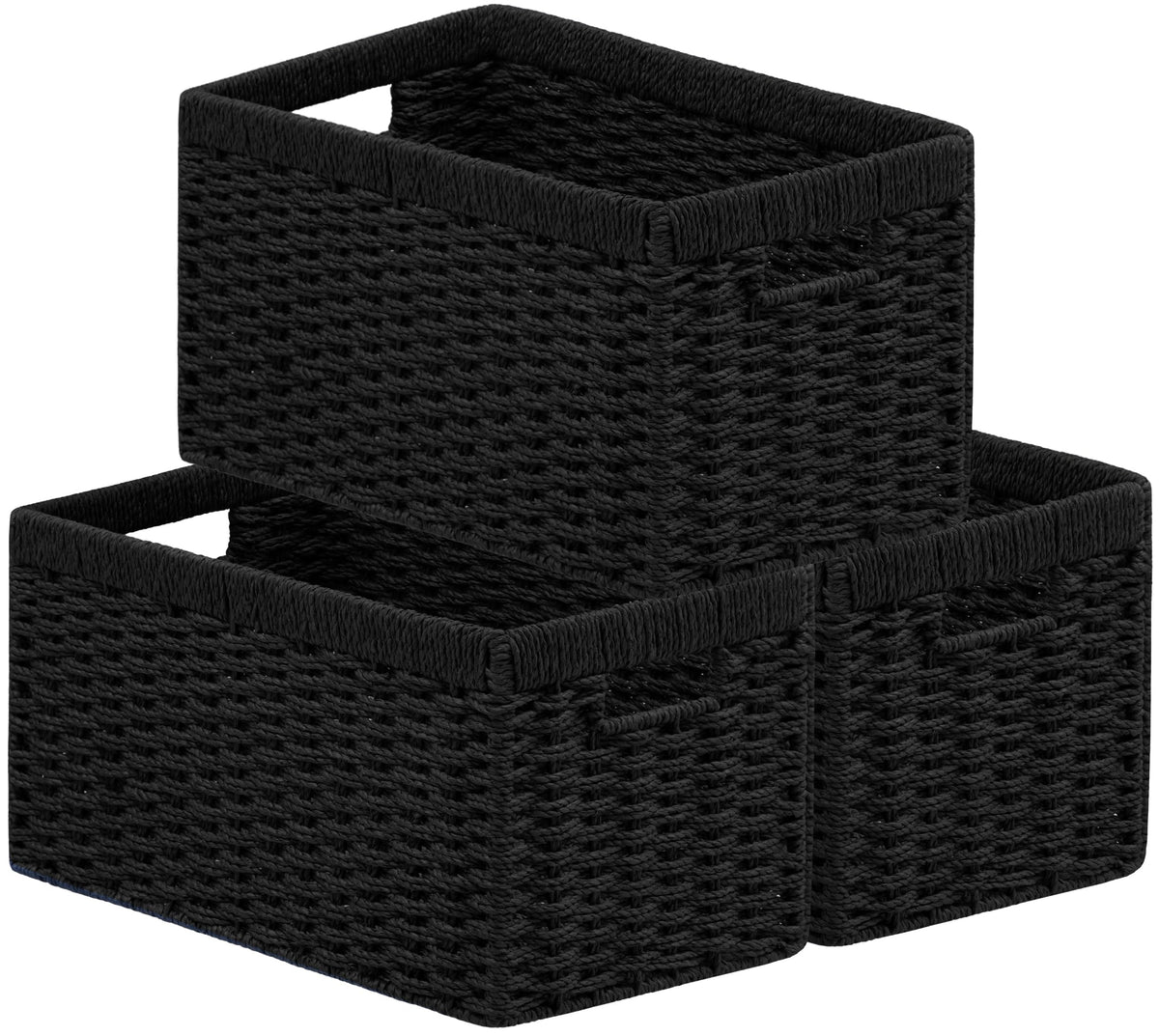 UBBCARE 2 Pack Wicker Basket, 13.4L×8.3H×7.1W inch Woven Paper Rope Storage Baskets for Shelves, Foldable Rectangular Storage Baskets with Handle, Storage Basket for Organizing, Black