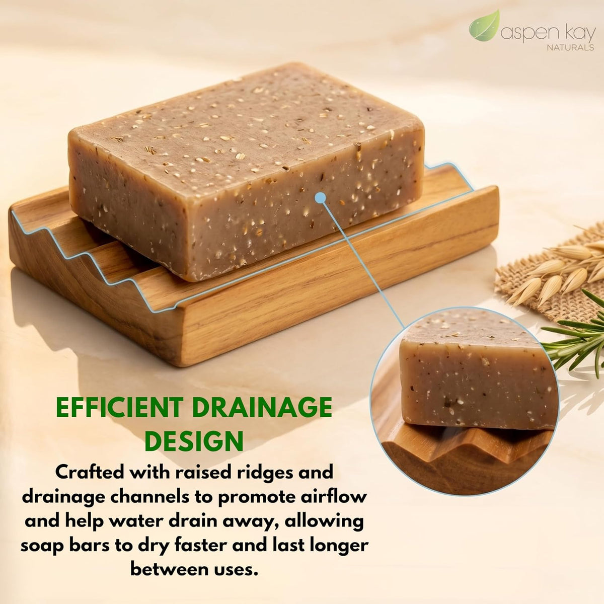 Wooden Soap Dish, Natural Soap Saver Tray with Drainage. 2 Pack - USA Made