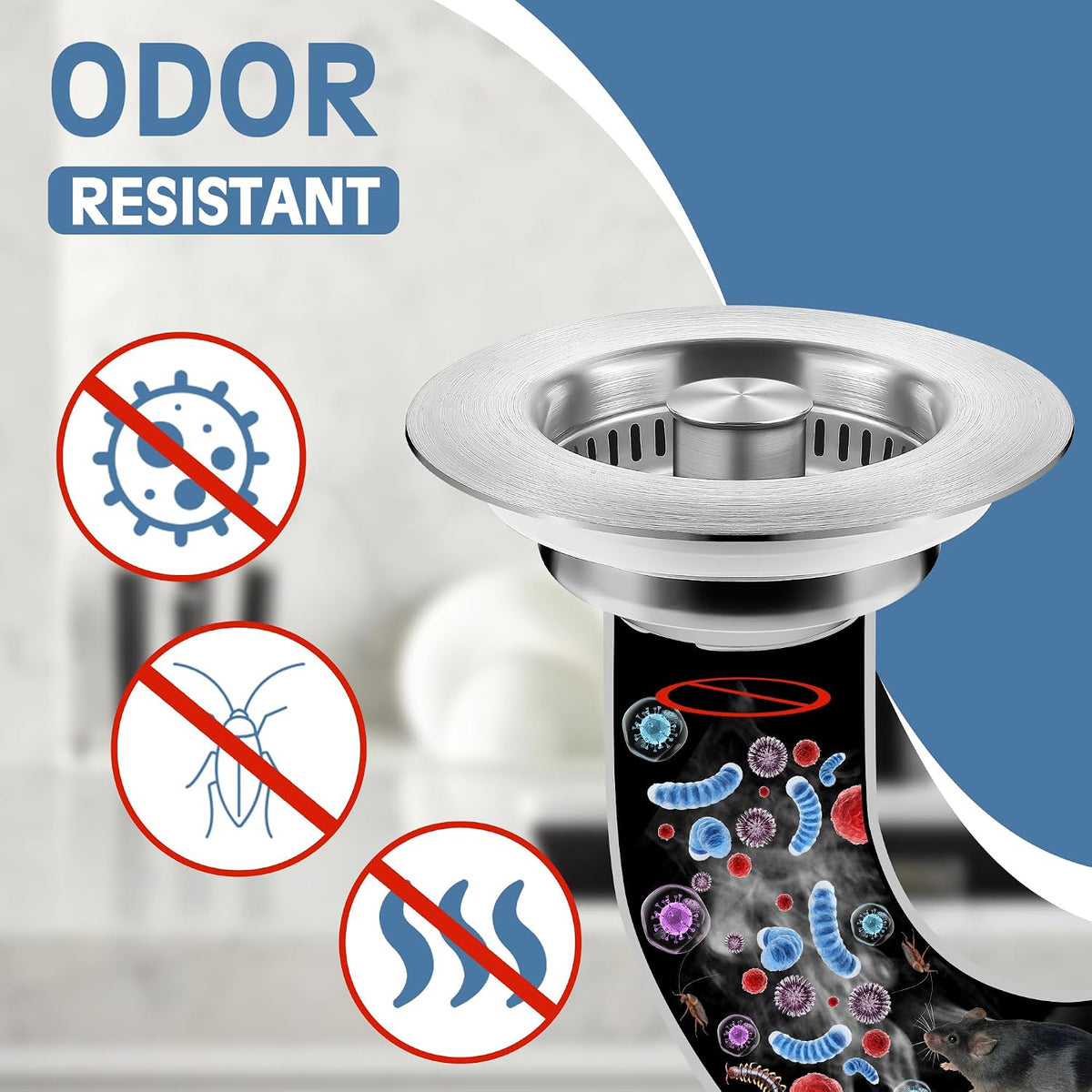 TGOSOMT Kitchen Sink Drain Strainer Stopper, Anti-Clog & Quick Drain
