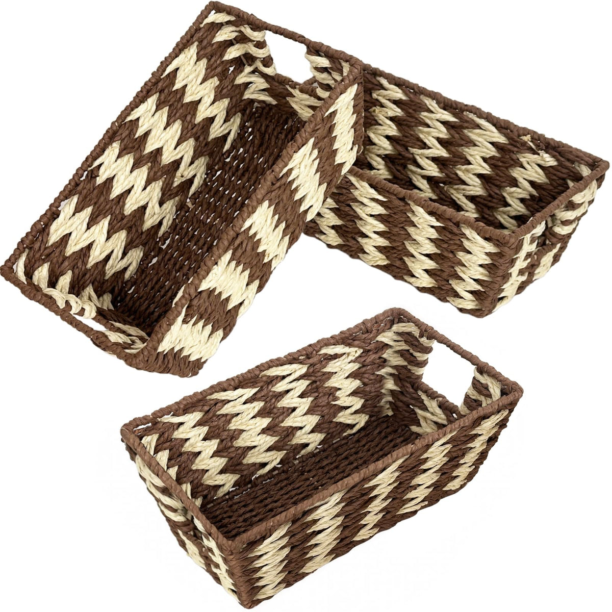 Woven Black Storage Baskets Shelf Tote Boxes Container, Durable Storage Organizer Bins with Built-in Handles for Bedroom, Office, Closet, Kids Room, Nursery, 3-Pack,11.4”x 6.5”x 4.5”