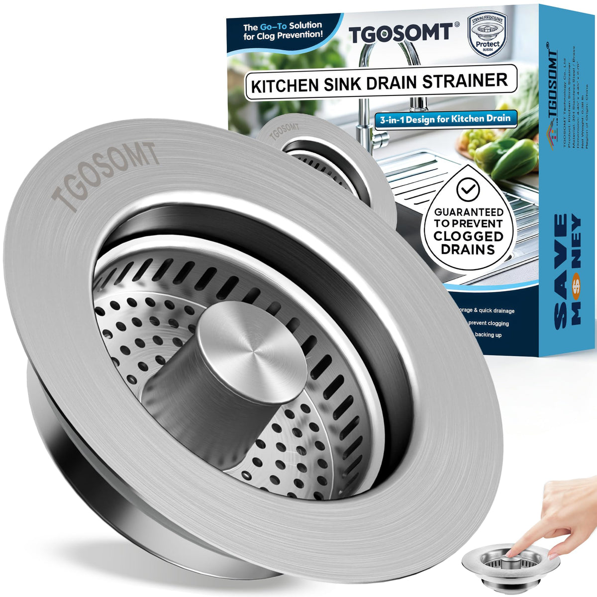 TGOSOMT Kitchen Sink Drain Strainer Stopper, Anti-Clog & Quick Drain
