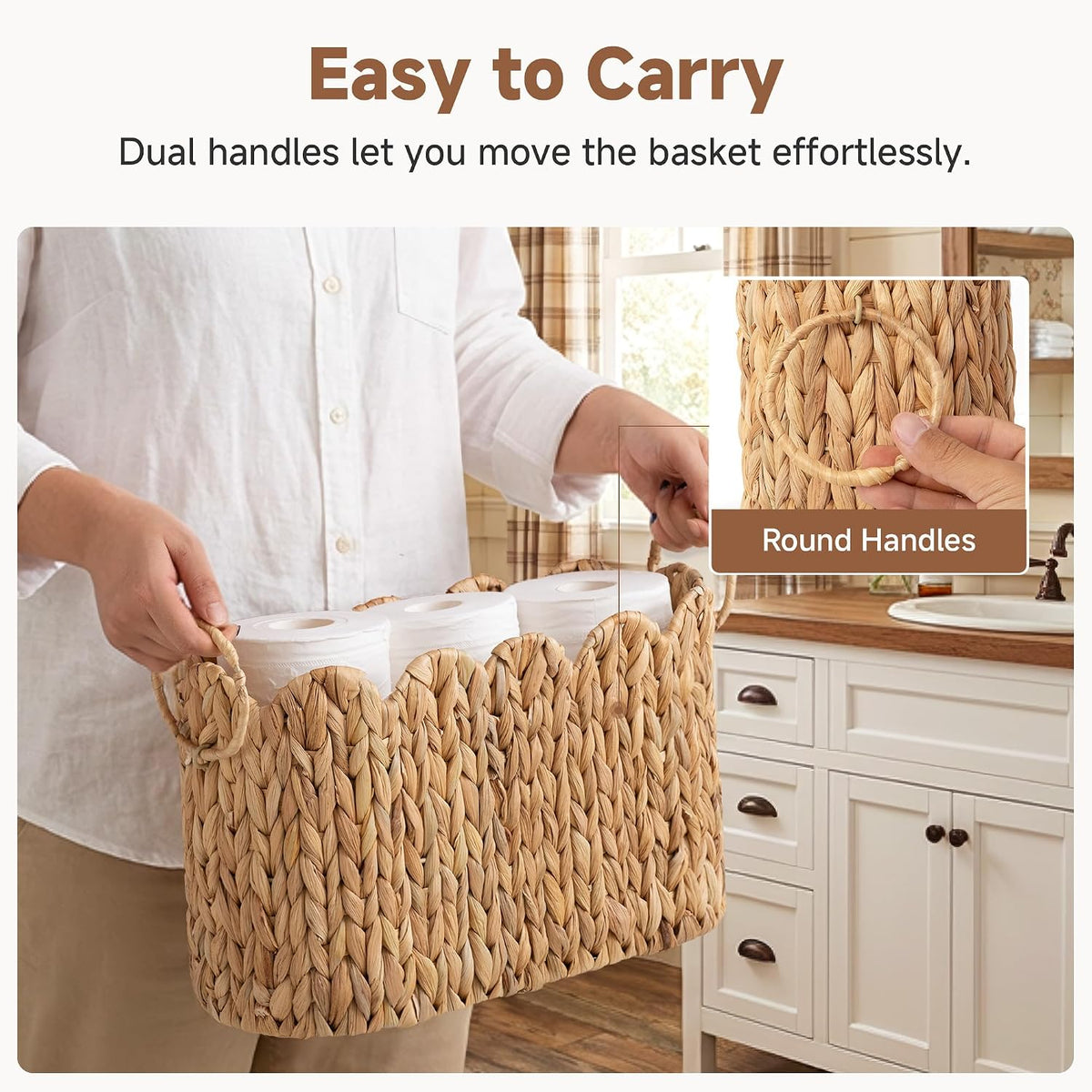 StorageWorks Toilet Paper Storage Holder, Slim Scalloped Basket Organizer