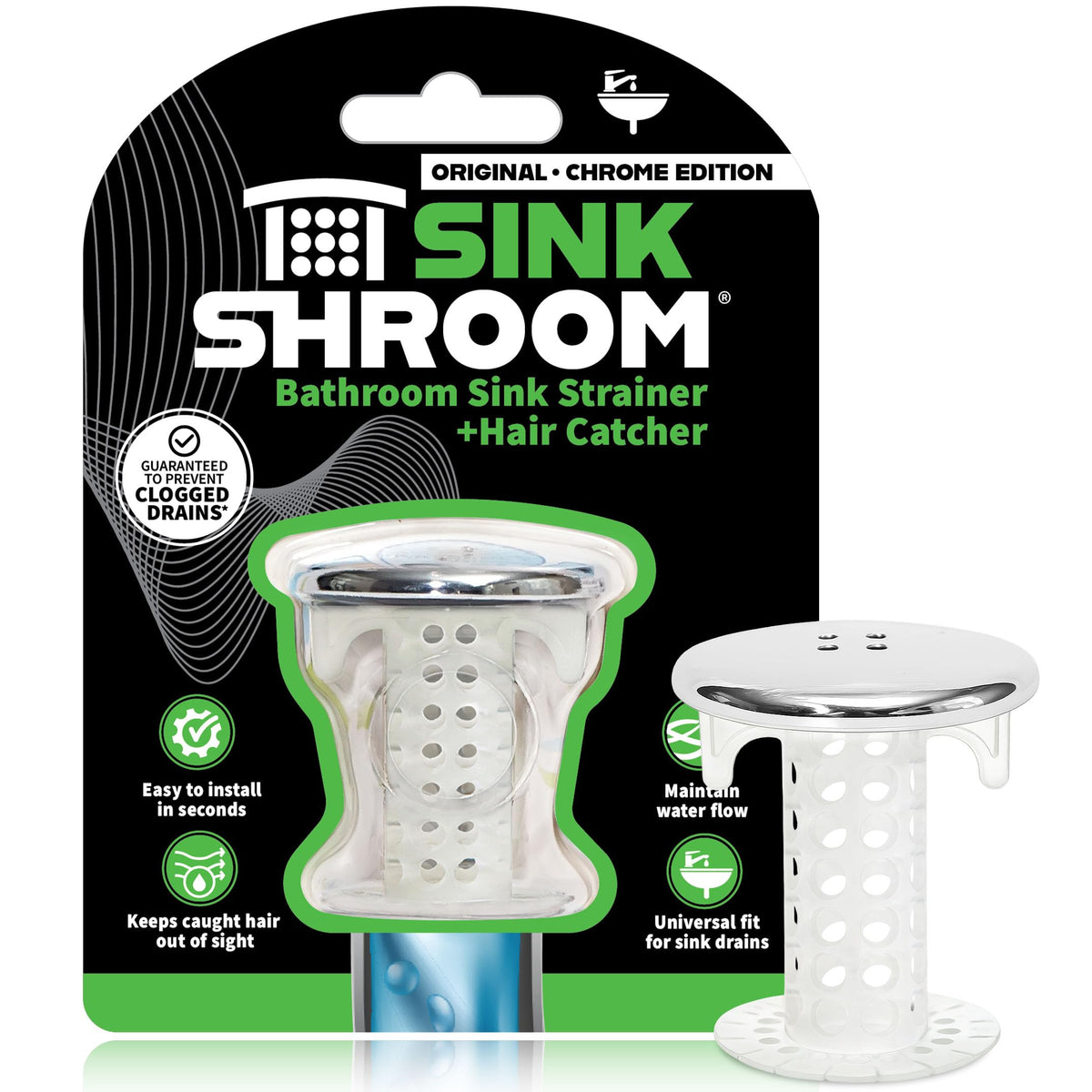SinkShroom Revolutionary Bathroom Sink Drain Protector Hair Catcher, Strainer, Snare, Nickel Edition