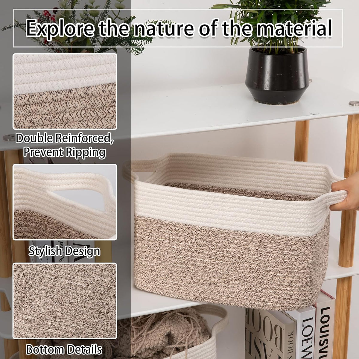 OIAHOMY 3-Pack Storage Basket Organizing Woven Basket for Shelves Brown