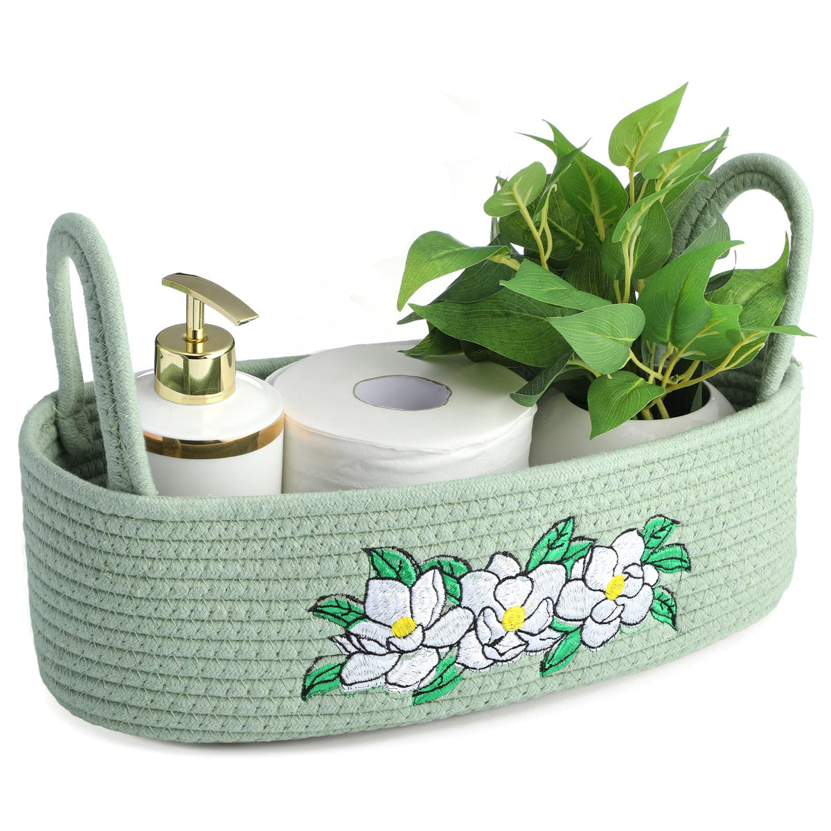 Vesici Eucalyptus Toilet Paper Storage Basket with Handles, Cotton Rope