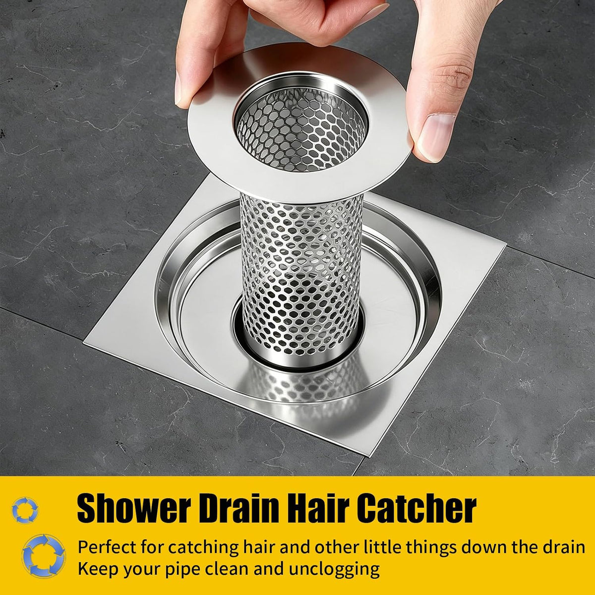 Bathroom Sink Drain Strainer, Bathtub Drain Hair Catcher, 304 Stainless Steel Shower Drain, Deep Basket Cover, Anti-Clog for Pet Hair, Universal Tub Drain Filter