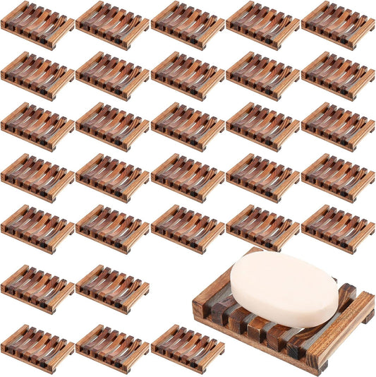 Skylety 50 Pieces Wooden Shower Soap Dish Bulk Soap Holder, Brown Color