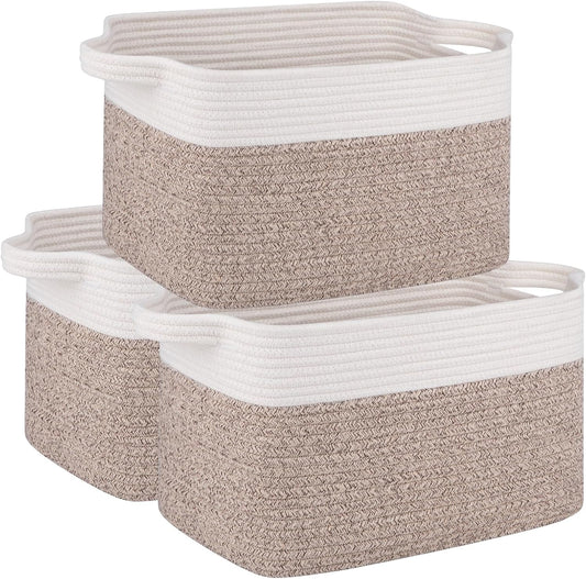 OIAHOMY 3-Pack Storage Basket Organizing Woven Basket for Shelves Brown