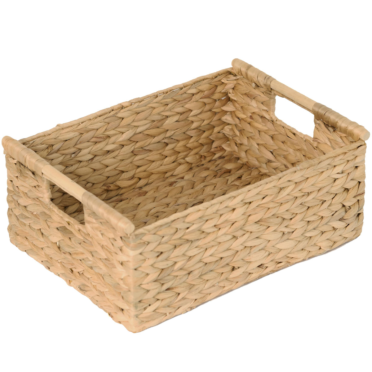 VATIMA Hyacinth Small Wicker Basket 11.6x8.1x4.9" - Bathroom Organizer, Wooden Handle, Decorative Storage