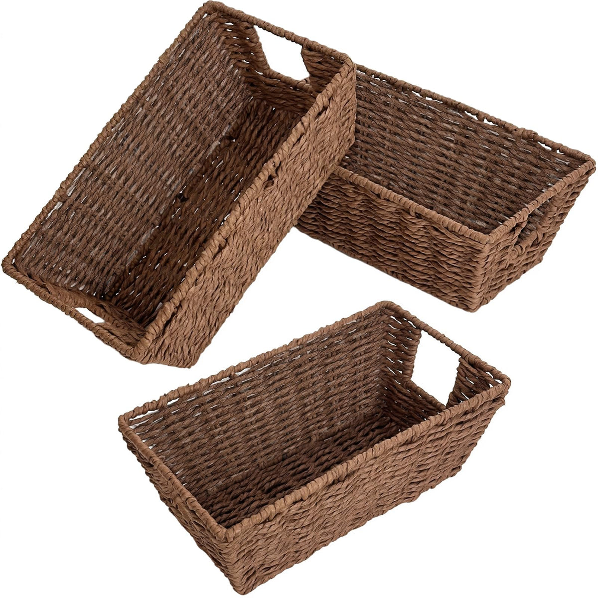 Woven Black Storage Baskets Shelf Tote Boxes Container, Durable Storage Organizer Bins with Built-in Handles for Bedroom, Office, Closet, Kids Room, Nursery, 3-Pack,11.4”x 6.5”x 4.5”