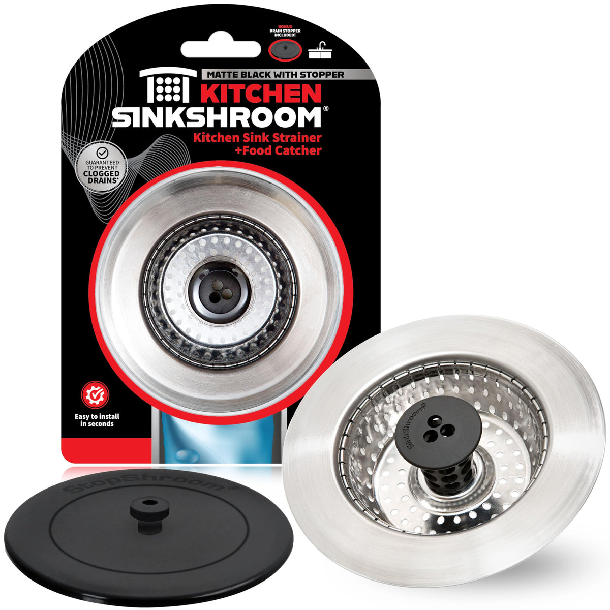 SinkShroom Revolutionary Clog-Free Sink Strainer Basket, 2-Pack, Stainless Steel