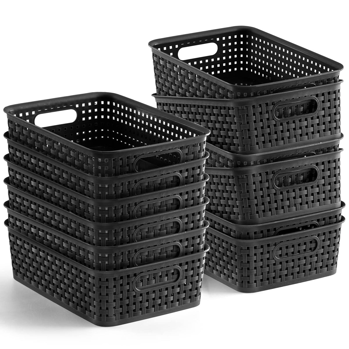NETANY Plastic Storage Baskets - 8 Pack, Gray, Durable, Easy to Use, Flexible, Multi-Purpose, Ideal for Closets, Cabinets, Shelves, Countertops