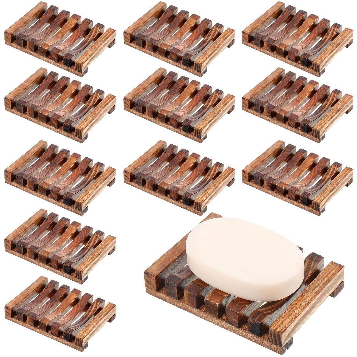 Skylety 50 Pieces Wooden Shower Soap Dish Bulk Soap Holder, Brown Color