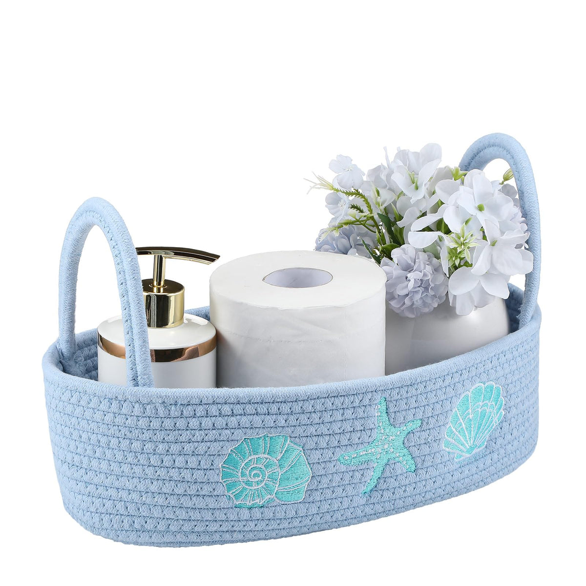 Vesici Eucalyptus Toilet Paper Storage Basket with Handles, Cotton Rope