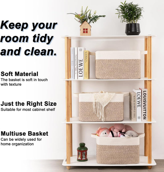 OIAHOMY 3-Pack Storage Basket Organizing Woven Basket for Shelves Brown