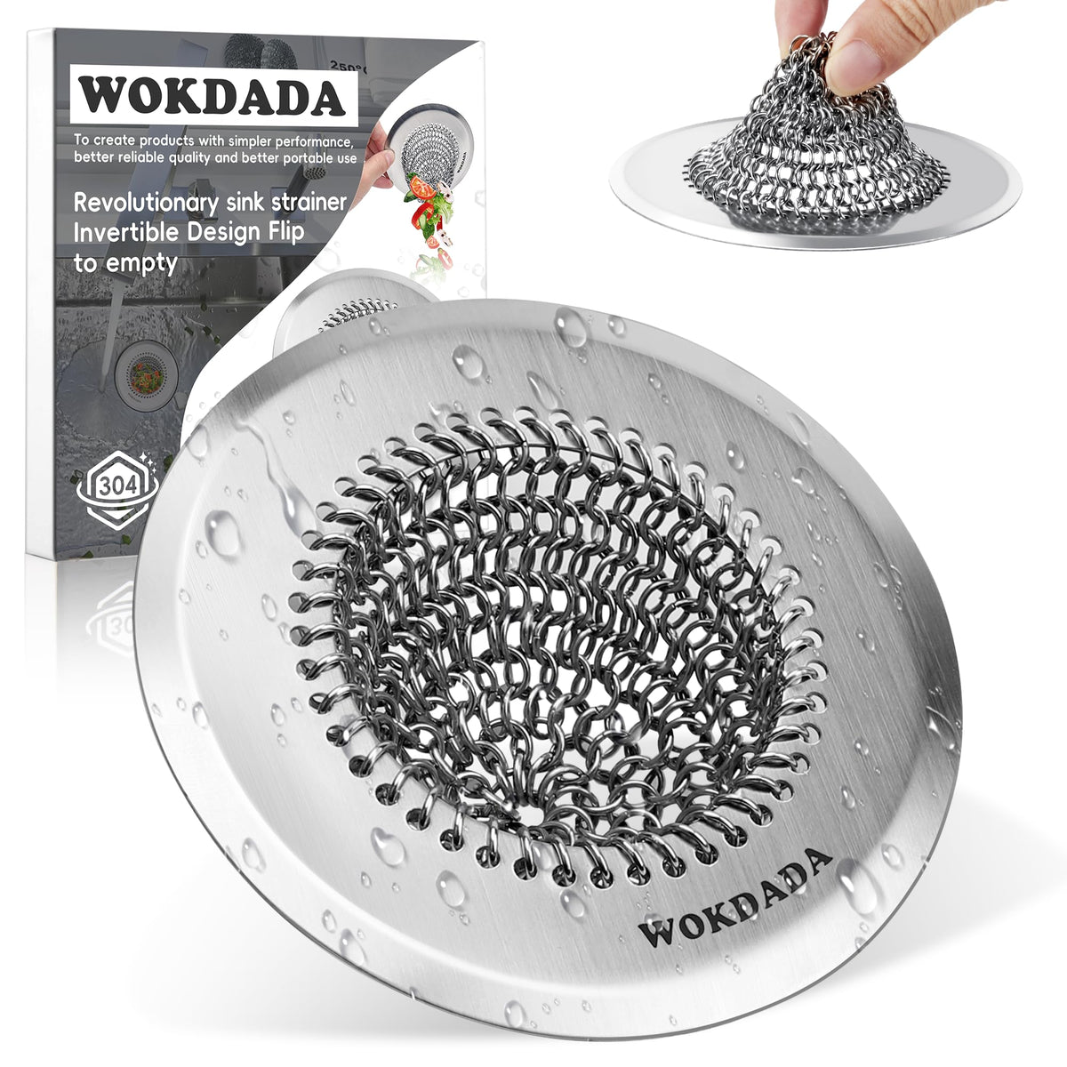 2 Pack Kitchen Sink Drain Strainer,Patented Reversible Chain Mesh Basket