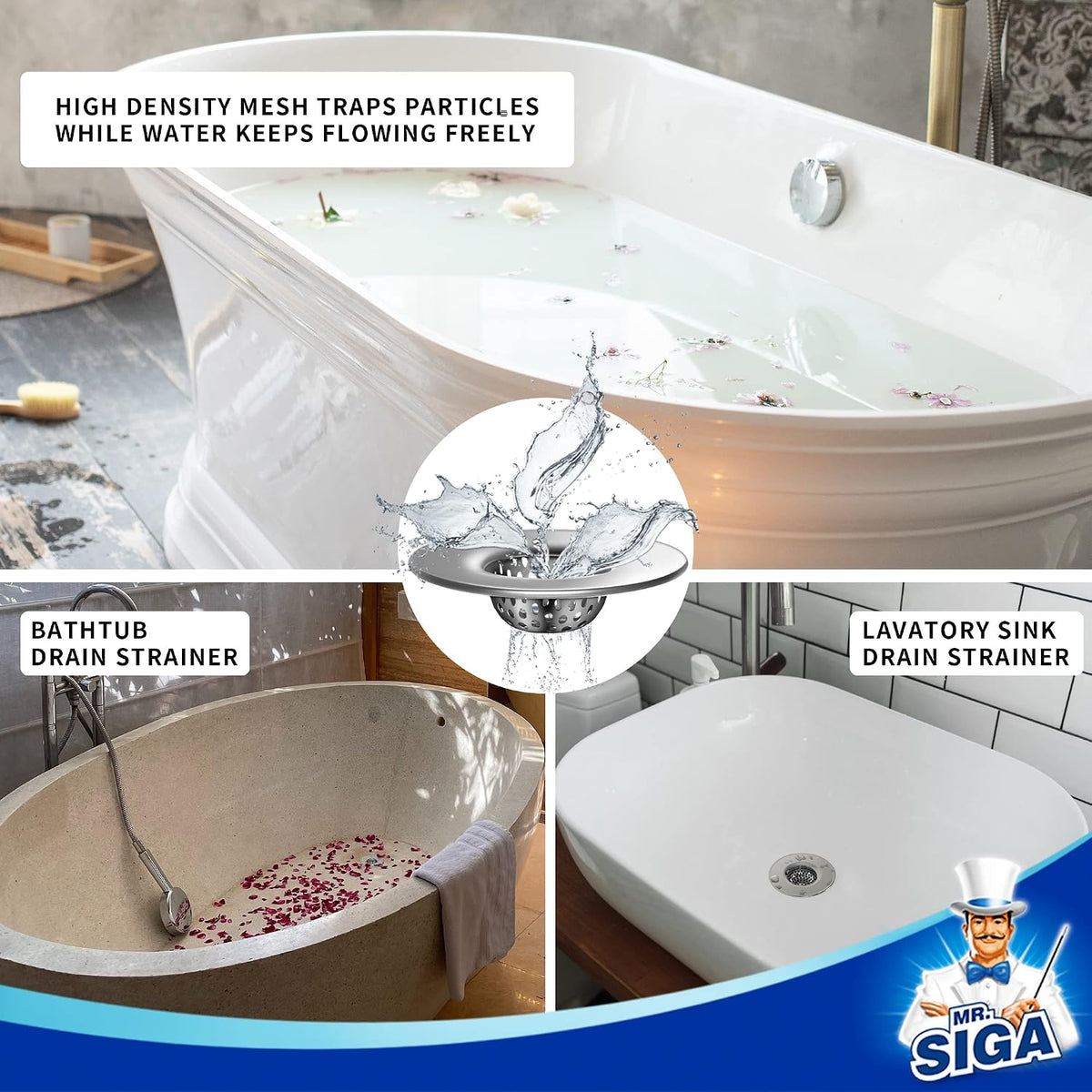 MR.SIGA Bathroom Sink Strainer Bathtub Lavatory Sink Drain Strainer, 3 Pack