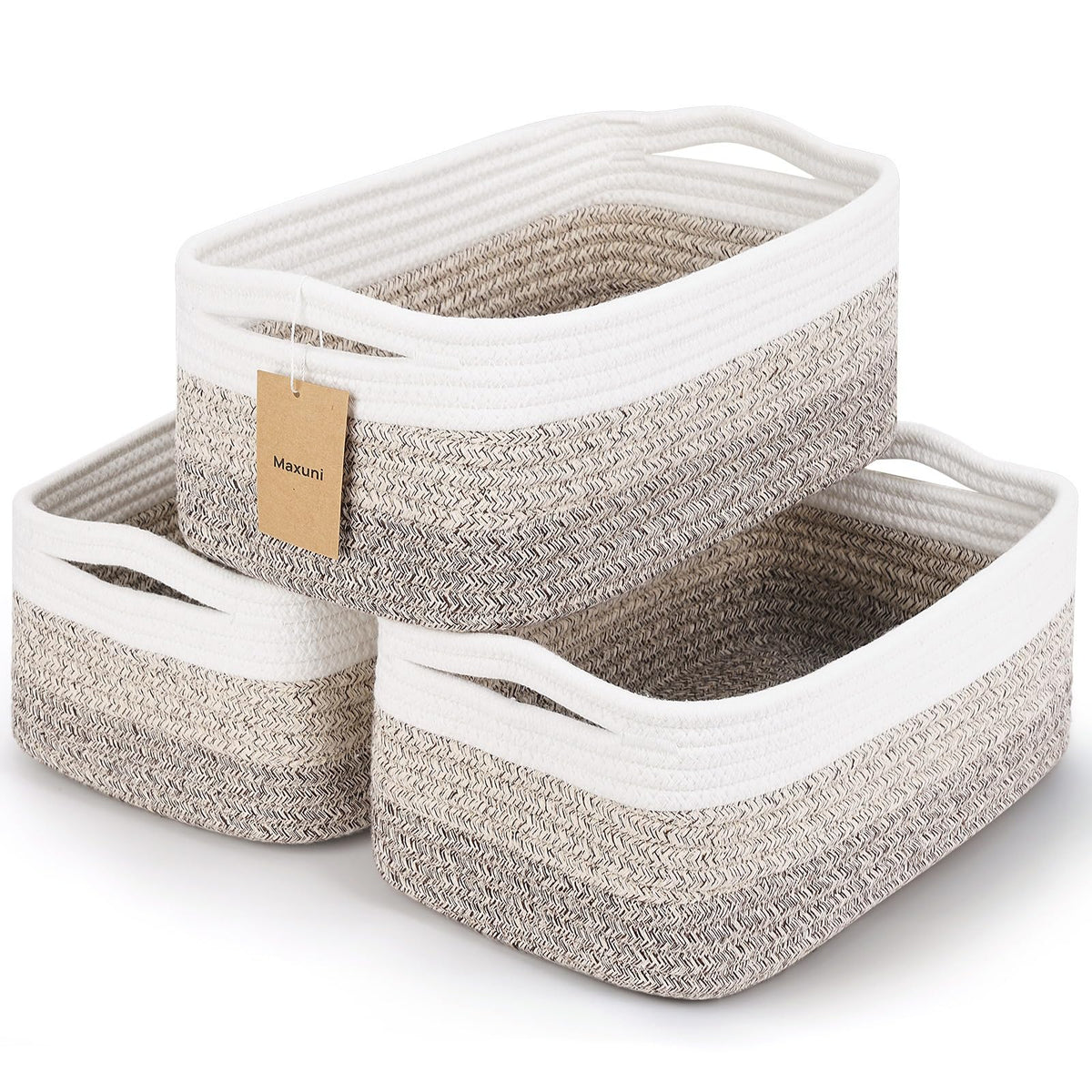 3 Pack Small Storage Baskets for Organizing, 11.8×7.8×5.1", Mixed Brown