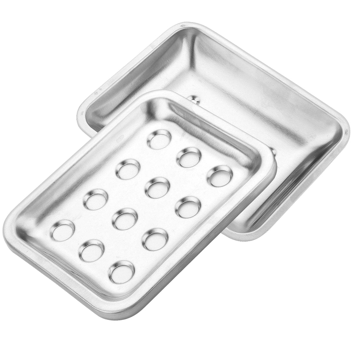 Stainless Steel Soap Dish with Double Layer Draining for Bathroom, Chrome Brushed Nickel Soap Box with Drainage, Shower Countertop Tray (Dots)