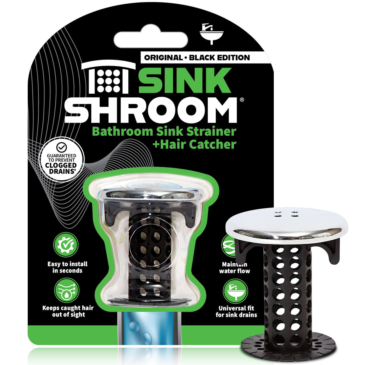 SinkShroom Revolutionary Bathroom Sink Drain Protector Hair Catcher, Strainer, Snare, Nickel Edition