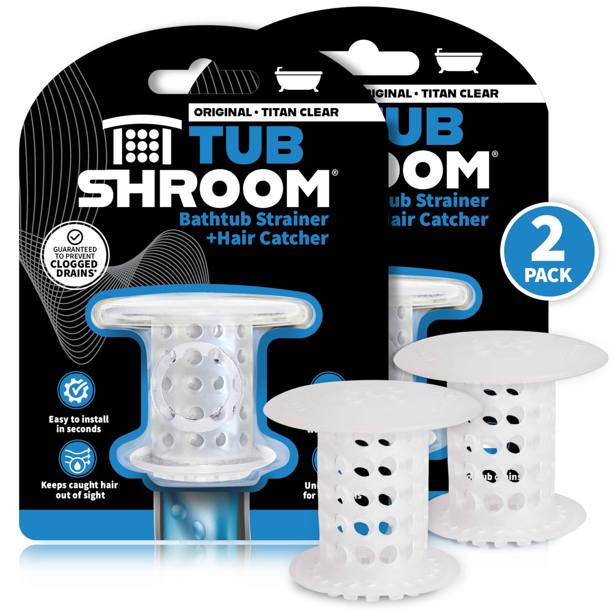 TubShroom Bathtub Drain Hair Catcher – in-Drain Tub Strainer & Clog Prevention Protector, Fits Standard 1.4”–1.75” Tub Drains, Easy Clean, Captures Human & Pet Hair Out of Sight (Gray)
