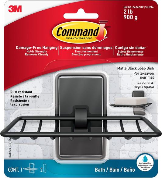 Command Soap Dish, Matte Black, 1 Holder, 2 Strips