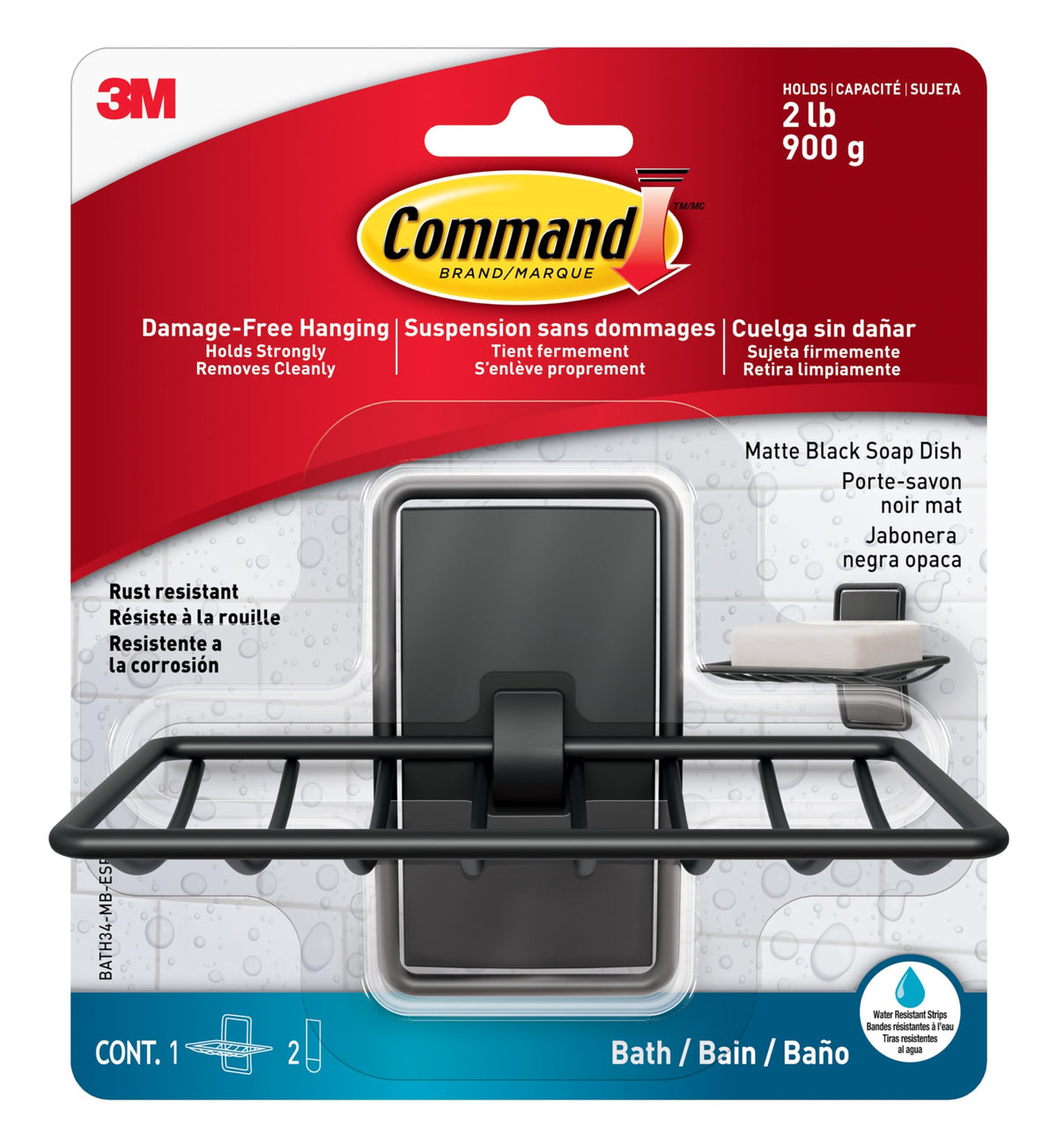 Command Soap Dish, Matte Black, 1 Holder, 2 Strips