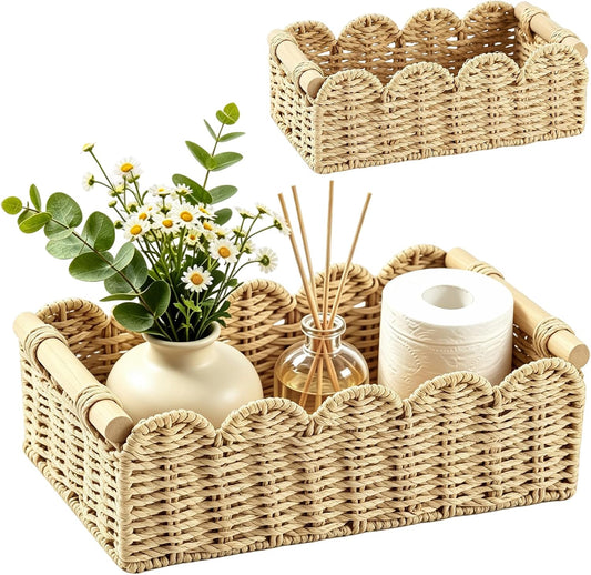 2 Pack Handwoven Scalloped Toilet Paper Storage Basket