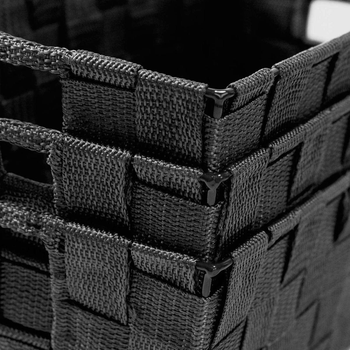 Woven Black Storage Baskets Shelf Tote Boxes Container, Durable Storage Organizer Bins with Built-in Handles for Bedroom, Office, Closet, Kids Room, Nursery, 3-Pack,11.4”x 6.5”x 4.5”