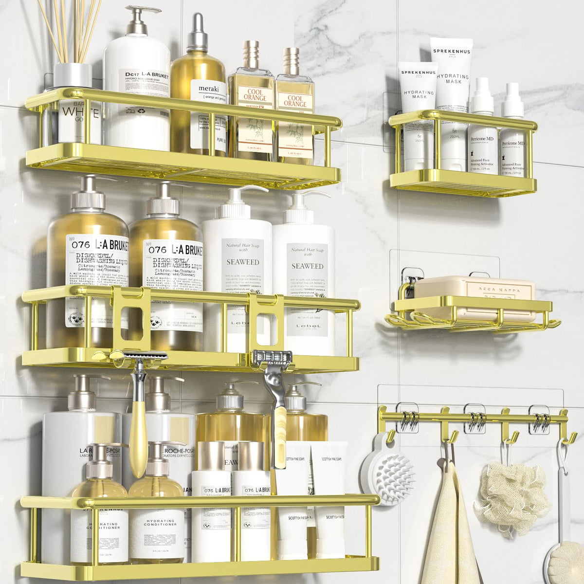 YASONIC Shower Caddy Adhesive, Rustproof Shower Shelves for Inside Shower