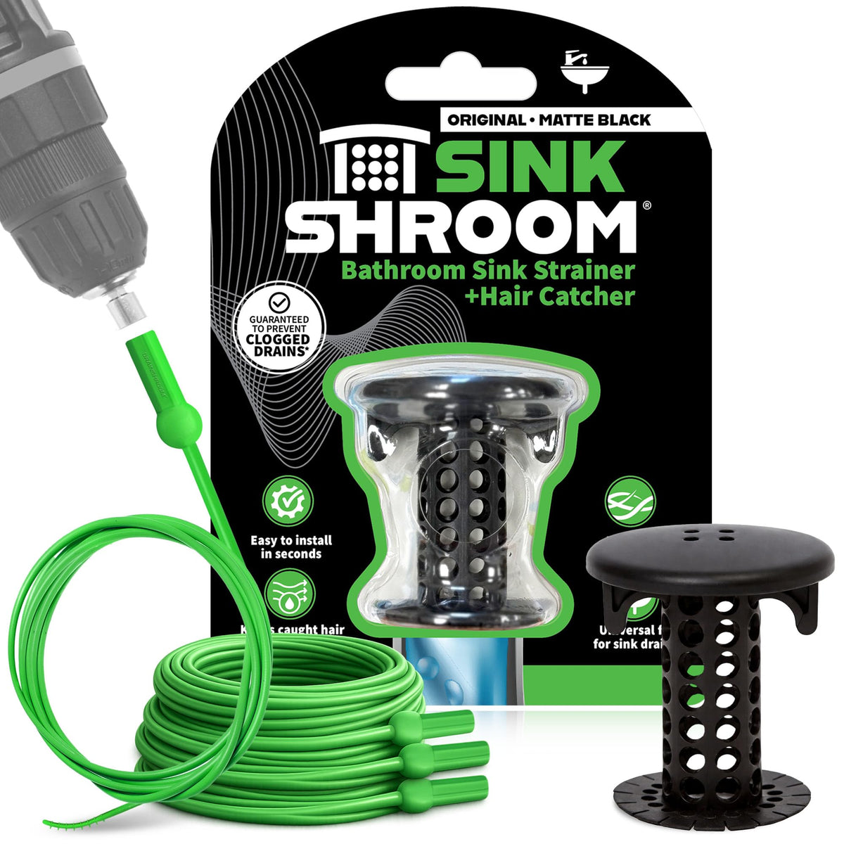 SinkShroom Revolutionary Bathroom Sink Drain Protector Hair Catcher, Strainer, Snare, Nickel Edition