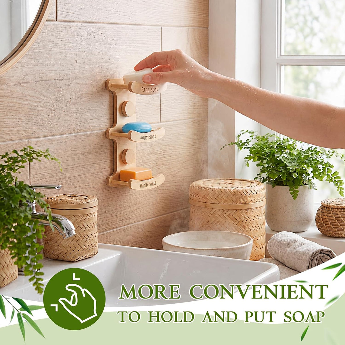 3-Tier Bamboo Soap Holder for Shower, Self Draining