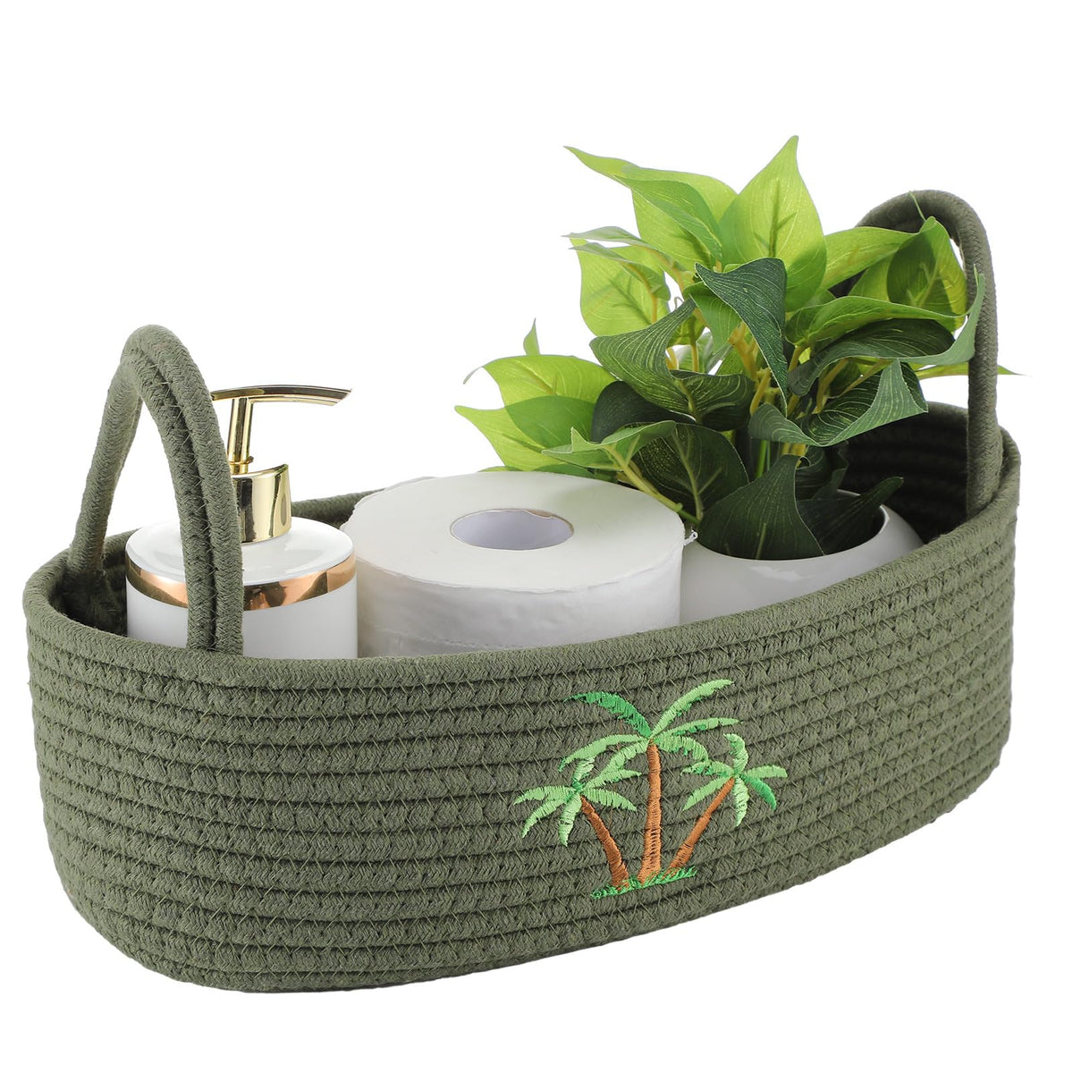 Vesici Eucalyptus Toilet Paper Storage Basket with Handles, Cotton Rope