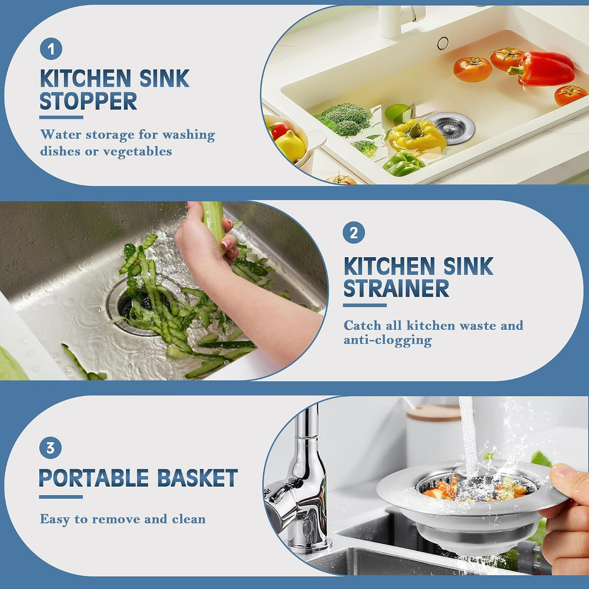 TGOSOMT Kitchen Sink Drain Strainer Stopper, Anti-Clog & Quick Drain