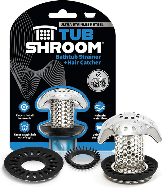 TubShroom Ultra Revolutionary Bath Tub Drain Protector Hair Catcher/Strainer/Snare Stainless Steel, Single Pack
