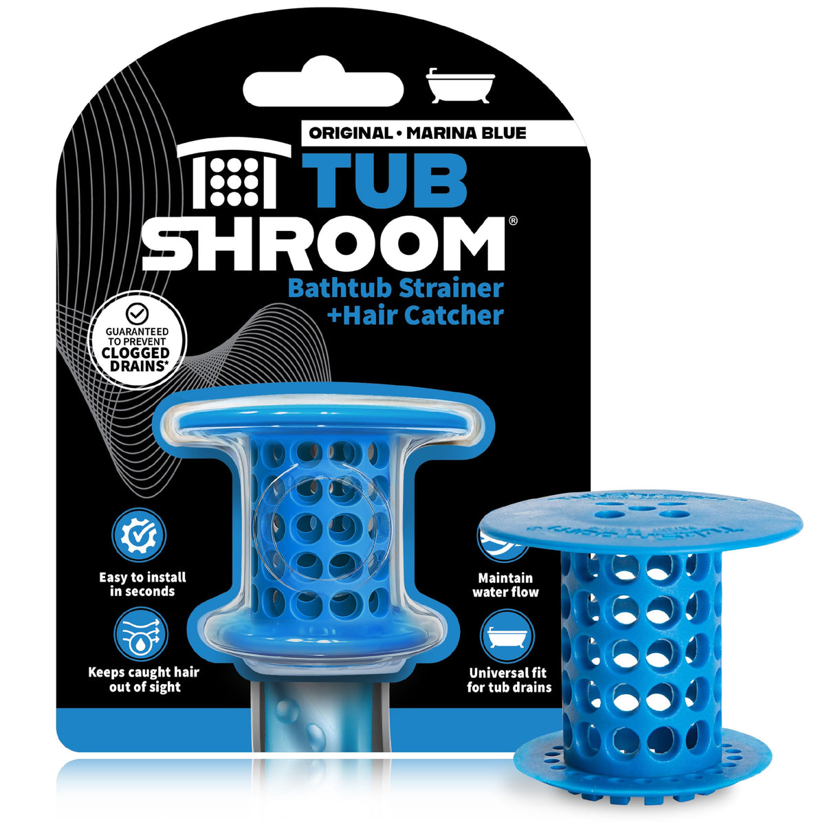 TubShroom Bathtub Drain Hair Catcher – in-Drain Tub Strainer & Clog Prevention Protector, Fits Standard 1.4”–1.75” Tub Drains, Easy Clean, Captures Human & Pet Hair Out of Sight (Gray)