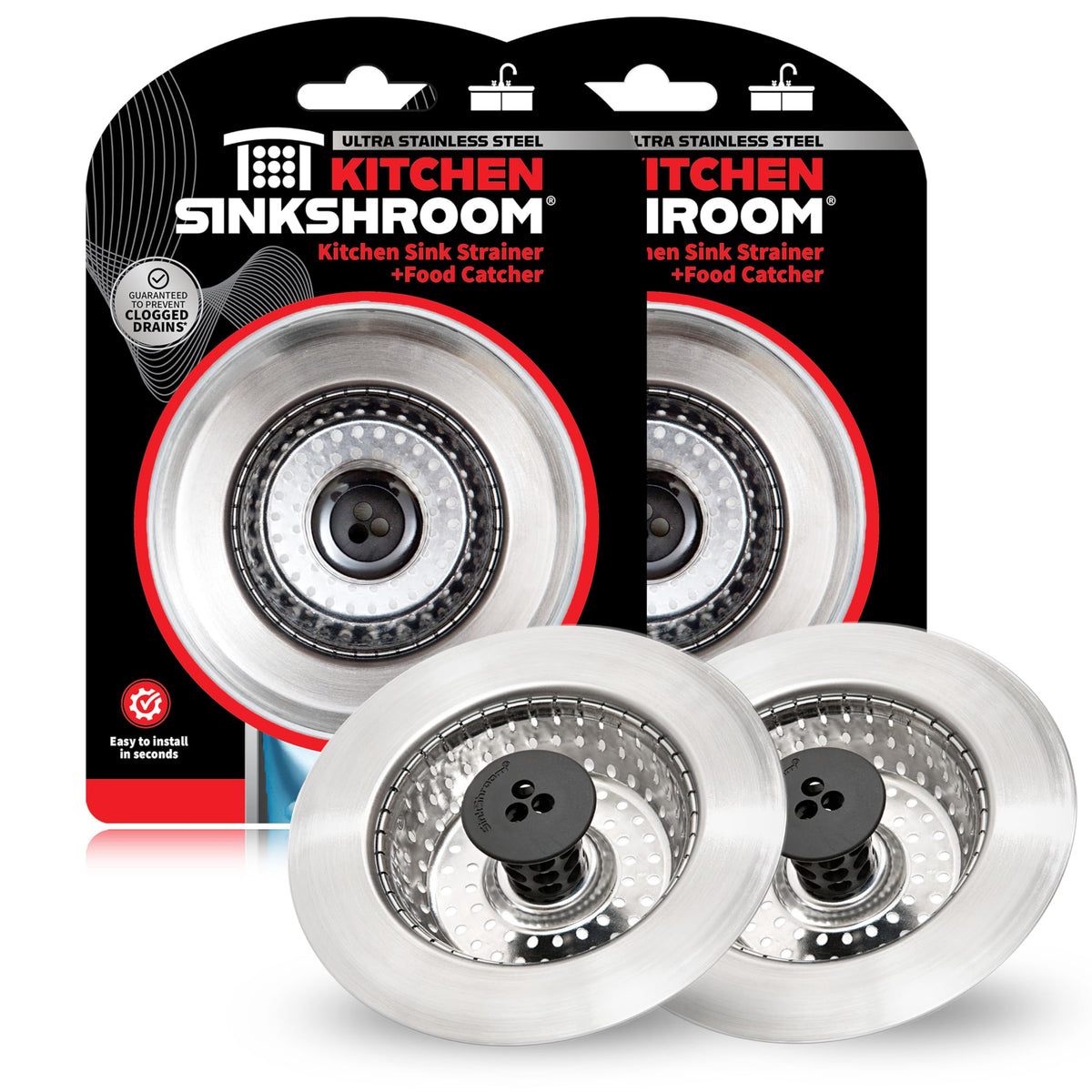 Kitchen SinkShroom Revolutionary Clog-Free Stainless Steel Sink Strainer, Black, 1-(Pack)
