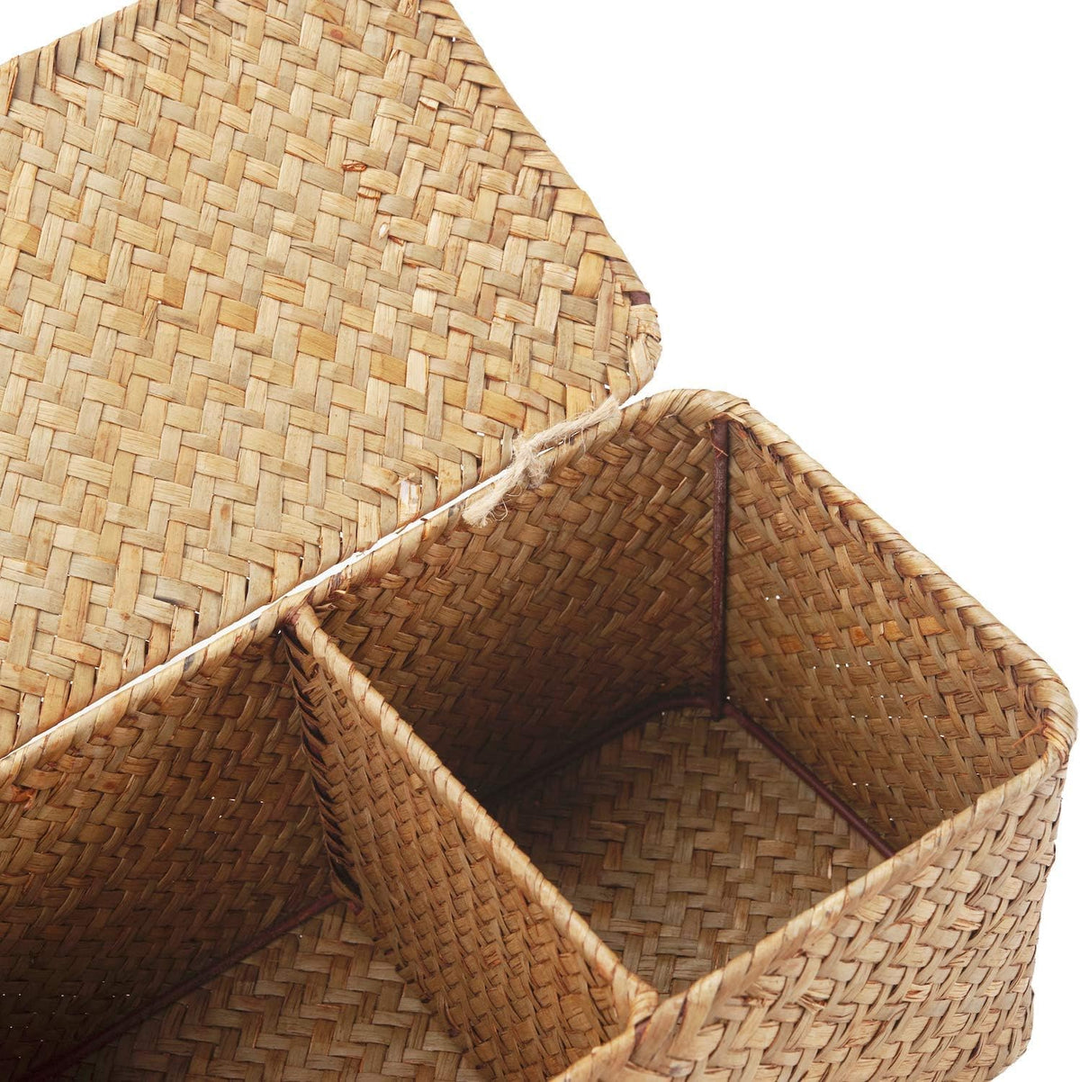 Seagrass Storage Basket for Bathroom - Toilet Tank with Lid, Wicker Woven Narrow Basket for Organizing (13" x 5" x 4.3")